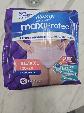 Always Discreet MaxiProtect XL/XXL Purple and Blue Packaging
